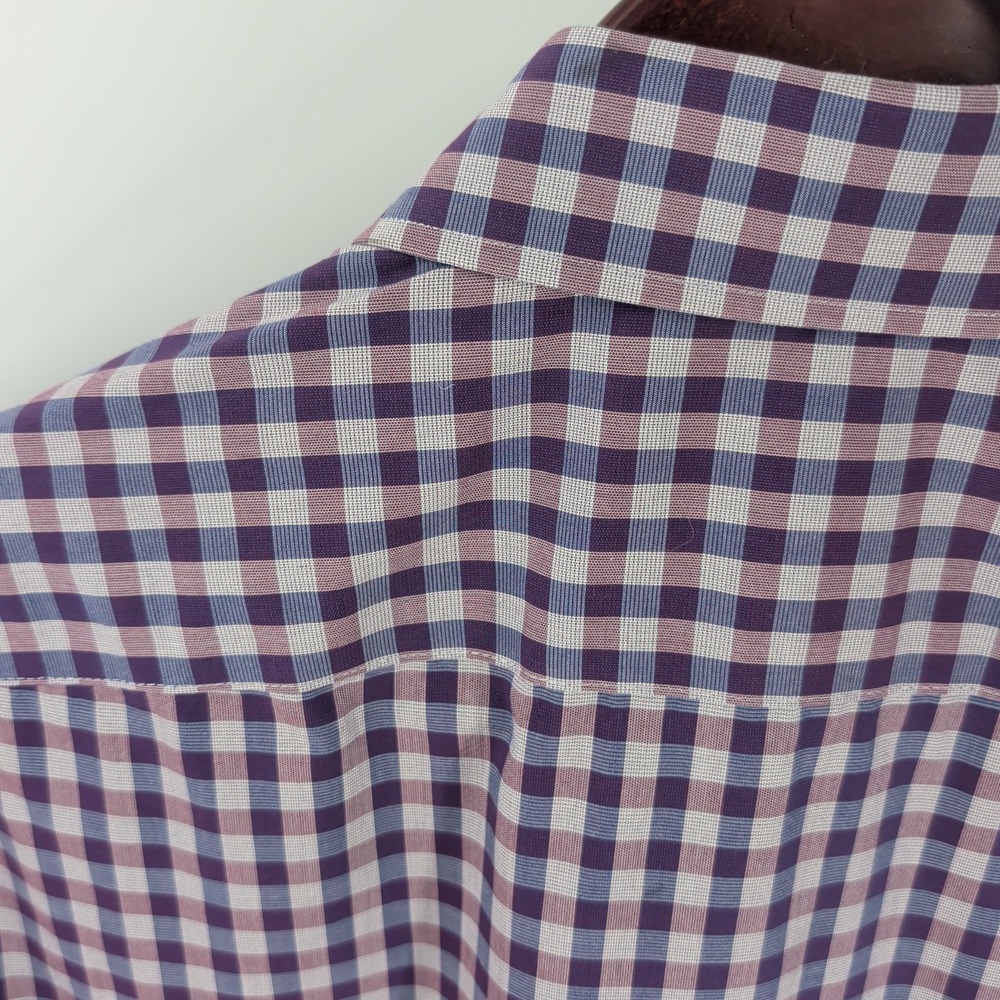 Michael Kors Airsoft Stretch Long Sleeve Check Button Up Shirt Purple 17 34x35 - Picture 9 of 9